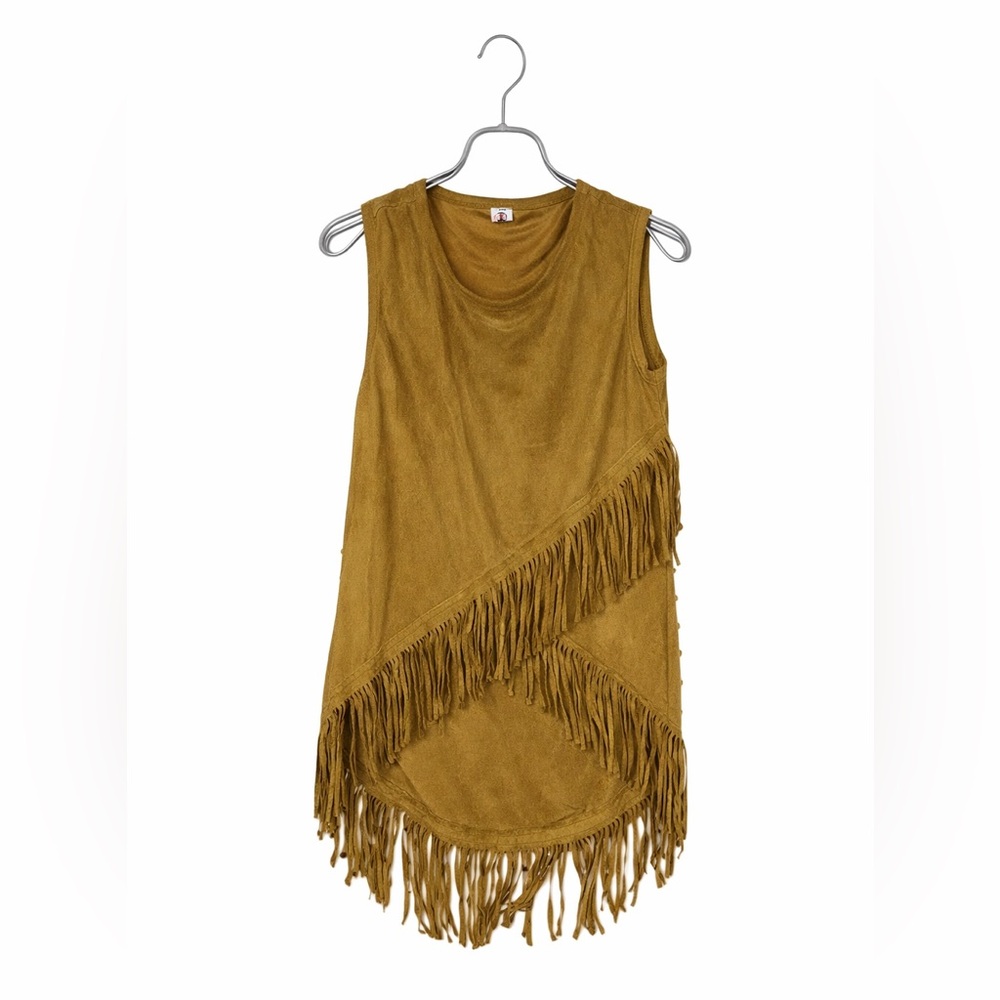 Boutique Faux Suede asymmetrical tunic with fringe. Great Condition. Size 3t